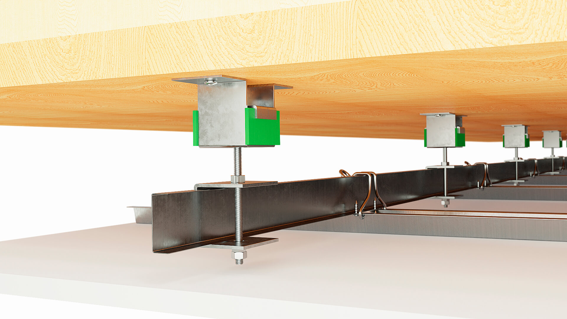 Akustik + Sylomer ceiling hanger installed on a suspended ceiling grid